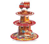 Firefighter Party Decoration Cupcake Stand, Firefighter Birthday Party Decorations - 3 Tier Fire Truck Cupcake Tower, Fire Fighter Theme Cake Holder Dessert Stand for Firetruck Birthday Decorations