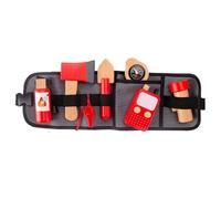 Firefighter Pretend Play Toy: 9.45 Inch Role Play Set, Wooden Educational Toy Kit, Fire Fighting Tools for Kids with Storage for Kids
