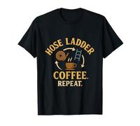 Firefighter Pride Hose Ladder Coffee Repeat Retro Print T-Shirt