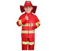 Firefighter Role Set for Kids Three Piece Costume with Accessories Educational Toy School Campus (Red, 9-10T)