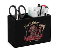 Firefighter Saver Leather Pen Pot 2 Sections Pencil Holder Office Desktop Organizer Makeup Storage