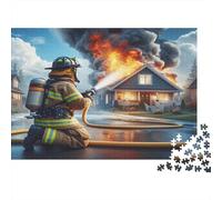 Firefighter Saving House Jigsaw Puzzles for Adults: Firefighter Sprays Water on Fire Educational Games for The Whole Family Women 52x38cm/1000pcs