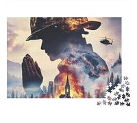 Firefighter Silhouette 1000 Pieces Jigsaw Puzzles Adults Firefighter Silhouette Prayer Fire Heroic Premium Thick Sturdy Vibrant Challenging Hard Stress Relief 38x26cm/1000pcs
