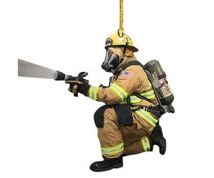 Firefighter Tree Pendant - 3.94 Inch 2D Printed on Side Fireman Decorations | Acrylic Pendant | for Tree Decoration, Lightweight and Memories