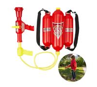 Relaxdays Firefighter Water Blaster, 2.5 L Tank, 5 m Range, 2 Spray Modes, Toy Extinguisher Hose & Backpack, Red/Yellow