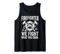 Firefighter We Fight What You Cook Distressed BBQ Emblem Tank Top