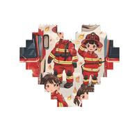 FireFighters and Fire Truck Printed Jigsaw Puzzle 10.8x12.8 CM, Heart-Shaped Puzzle Challenging Game for Adults Gifts, Family Fun Decorative Wall Decor