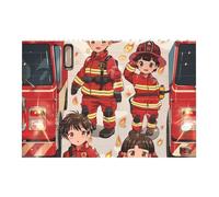 FireFighters and Fire Truck Printed Jigsaw Puzzle 14.4x9.8 CM, Rectangular Puzzle Challenging Game for Adults Gifts, Family Fun Decorative Wall Decor