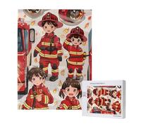 FireFighters and Fire Truck Printed Jigsaw Puzzle with Storage Box, Wooden Puzzle for Adults and Kids, 500 Pieces Family Fun Decorative Game, 38x52 CM