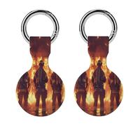 Firefighters And Fires Compatible with Airtag Locator Silicone Protective Case with Keychain 2PCS