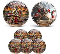 Firefighters Club Honor Coin, Old Bastards Firefighters Club Firefighter Challenge Coin, Double-Sided Commemorative Coin, For Firefighters & Retired Firemen (5 Pcs)