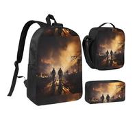 Firefighters Fighting Fires 17 Inch Backpack Lunch Bag Pencil Case Set, Cute Print, Durable Oxford Cloth.