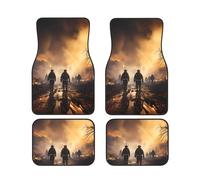 Firefighters Fighting Fires Car Foot Mat Set of 4 Pieces Waterproof Neoprene Non Slip Grip All Weather Trim to Fit Protection
