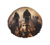 Firefighters fighting fires Double layer women's shower cap, reusable, large size design suitable for all hair lengths, suitable for girls, spa and home salon use.