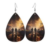 Firefighters fighting fires double-sided printed leather earrings int and shape of water drops, creative, light and novel, bright and vivid colors.