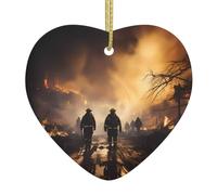 Firefighters Fighting Fires Printed Ceramic Ornaments Christmas Ceramic Heart Ornaments Suitable for Hanging on windowsills and fireplaces
