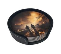 Firefighters fighting fires Six-piece coaster set, home decor protectors, suitable for all kinds of cups and coffee mugs.