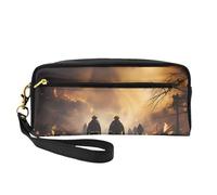 Firefighters Fighting Fires Small Makeup Bag, Double Sided Pencil CasePU Leather Pouch