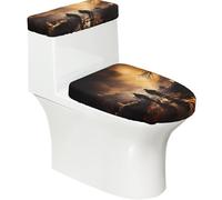 Firefighters Fighting Fires Soft 2Pcs Toilet Lid - Tank Covers, Elastic Reusable for U/O Shape Toilets, Bathroom Decor