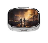 Firefighters Fighting Fires Square Pill Storage Box, Travel Portable Mini Pill Box, Vitamin Medicine Storage Box (2 Compartment Pill Box)