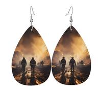 Firefighters Fighting Fires Teardrop Leather Earrings, Women'S Accessories, Versatile Earrings Suitable For Commuting And Travel.
