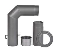 FIREFIX RD150/SETV 4 Piece Set of 2 mm Thick Steel (Angle Pipe Set) 150 mm Diameter for Stoves and Fireplaces Dark Grey with Extension, Black