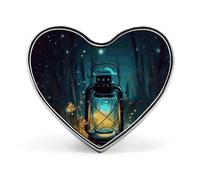 Fireflies And Lantern Badges Heart with Button Design, Personalized Picture Pin Brooches, Heart Badge Holders for Decorate Hat Shirt Clothing Bag Accessories