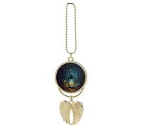 Fireflies and Lantern Car Pendant, Rear View Mirror Hanging Ornament, Auto Decor for Rearview Mirror, Keychain Golden-Style