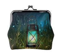 Fireflies and Lantern Full Double-Sided Printed Pattern Women's and Girls' Fashionable Leather Kiss Lock Coin Purse Card Bag