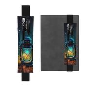 Fireflies and Lantern Pen Holder for Notebook, PU Leather Pen Sleeve Pouch for Gift, Detachable Bookmark Elastic Journal Pencil Holder Case - Hold 2-3 Pens, Black