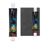 Fireflies and Lantern Pen Holder for Notebook, PU Leather Pen Sleeve Pouch for Gift, Detachable Bookmark Elastic Journal Pencil Holder Case - Hold 2-3 Pens, White