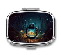Fireflies and Lantern Pill Box Medicine Pill Organizer Small Pill Case Travel Pill Container Portable Pill Case for Pocket 2 Compartment Pill Holder Pill Boxes for Travel