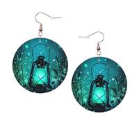 Fireflies And Lantern Print Piercing Round Leather Earrings Set 1 Pair Stylish Leather Earrings Dangle Hoop For Women Jewelry Gifts