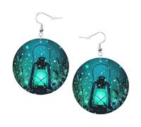 Fireflies And Lantern Print Piercing Round Leather Earrings Set 1 Pair Stylish Leather Earrings Dangle Hoop For Women Jewelry Gifts