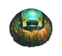 Fireflies And Lantern Print Premium Double Layer Shower Cap For Women With Reusable Shower Cap For Hair - Waterproof Plastic Cap - Shower Caps For Long, Short And Curly Hairs