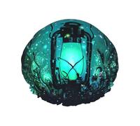 Fireflies and Lantern Printed Hair Wrap, Double Layer Shower Cap For Women, Reusable Hair Protector For Bathing