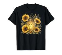 Fireflies and Sunflowers Vintage Garden Firefly Jar Meadow Value Graphic T-Shirt, Men, Black, L