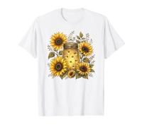 Fireflies and Sunflowers Vintage Garden Firefly Jar Meadow Value Graphic T-Shirt, Men, White, XL