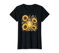 Fireflies and Sunflowers Vintage Garden Firefly Jar Meadow Value Graphic T-Shirt, Women, Black, M