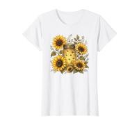 Fireflies and Sunflowers Vintage Garden Firefly Jar Meadow Value Graphic T-Shirt, Women, White, S