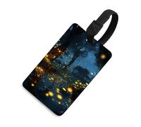 Fireflies Luggage Tag with Name ID Card Leather Waterproof Suitcase Tags Travel Accessories for Adult Women Men