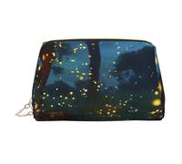Fireflies Makeup Bag for Women Cosmetic Bags Leather Travel Makeup Case Organizer Waterproof Make up Pouch Open Flat Toiletry Bag Portable Storage Pouch for Travelling, Gold, One Size