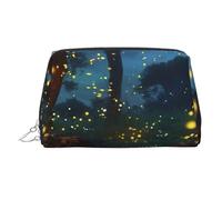 Fireflies Makeup Bag for Women Cosmetic Bags Leather Travel Makeup Case Organizer Waterproof Make up Pouch Open Flat Toiletry Bag Portable Storage Pouch for Travelling, Silver, One Size