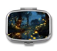 Fireflies Pill Box 2 Compartment - Small Metal Medicine Organizer Portable Pill Case for Purse Pocket Travel Vitamin Organizer for Men Women, BPA-Free