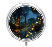 Fireflies Round Pill Box 3 Compartment Small Pill Box Round Portable Pill Case to Hold Vitamins Medication Fish Oil and Supplements Travel Purse Pocket Gift