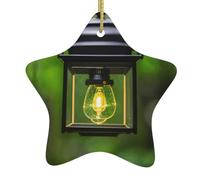 Firefly and Lantern Printed Ceramic Christmas Tree Ornament – Star Shaped Holiday Decoration, Xmas Hanging Keepsake