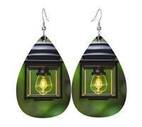 Firefly and Lantern Printed Teardrop Leather Earrings, Fashion Water Drop Dangle Accessory for Holiday Party