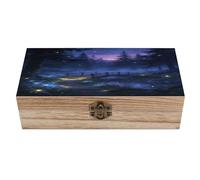 Firefly Bridge And Night Forest Wood Keepsake Box with Lid Personalized Wooden Jewelry Box Decorative Wood Storage Boxes Wooden Memory Boxes Rustic Vintage Jewelry Organizer for Desk Home Office