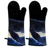 Firefly Float Heat Resistant Oven Mitts, 2 Pairs Non-Slip Silicone & Cotton Lining, Flexible Kitchen Gloves for Baking, Grilling, Cooking, Microwave & Air Fryer (Black & Gray)