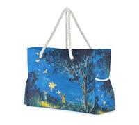 Firefly Lighting Up Summer Night_54083_2 Sandproof Women's Travel Tote Bags with Zipper Bags for Women Tote with Cup Holders on Side